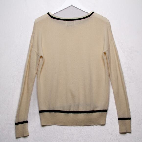 Rachel Zoe 100% Cashmere Crew Neck Sweater Contrast Trim Ivory Quiet Luxury Sz S - Picture 5 of 7